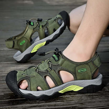Sinarey  Men's Sandals Arch Support Casual Genuine Leather Summer Outdoor Beach Fisherman Sandals