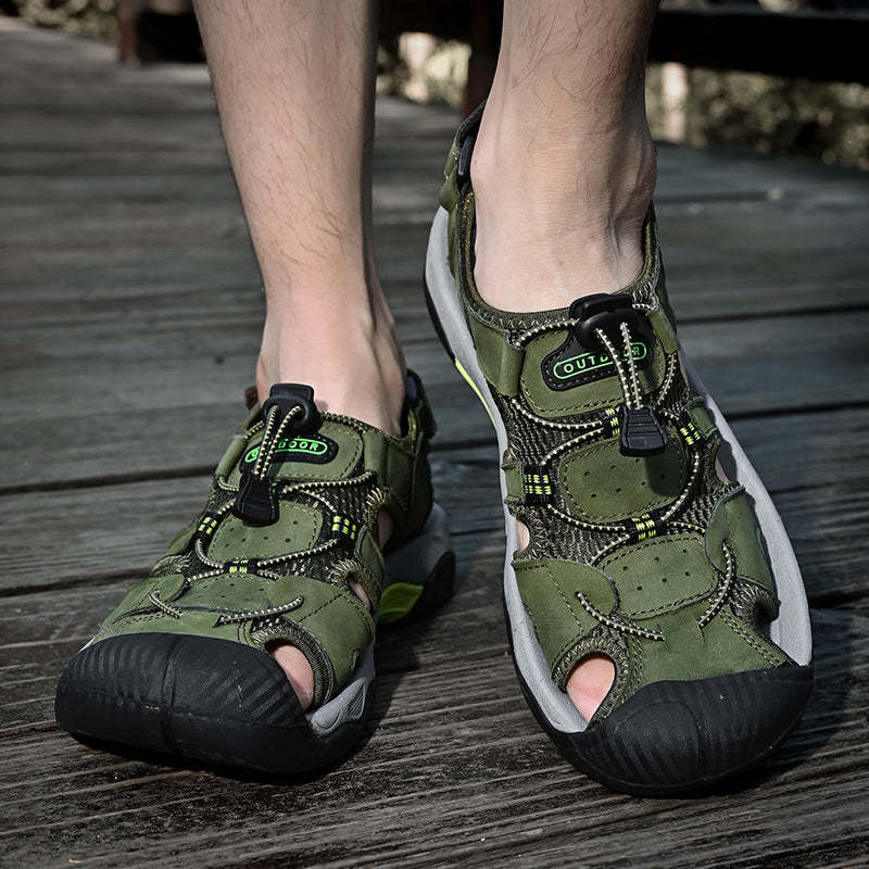 Sinarey  Men's Sandals Arch Support Casual Genuine Leather Summer Outdoor Beach Fisherman Sandals