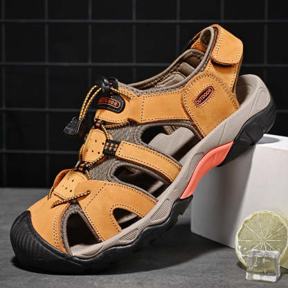 Sinarey  Men's Sandals Arch Support Casual Genuine Leather Summer Outdoor Beach Fisherman Sandals
