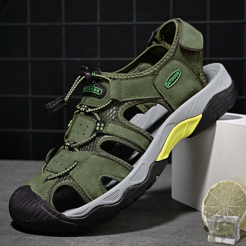Sinarey  Men's Sandals Arch Support Casual Genuine Leather Summer Outdoor Beach Fisherman Sandals