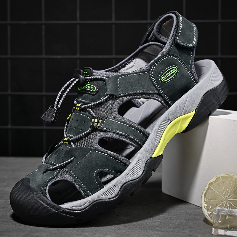 Sinarey  Men's Sandals Arch Support Casual Genuine Leather Summer Outdoor Beach Fisherman Sandals