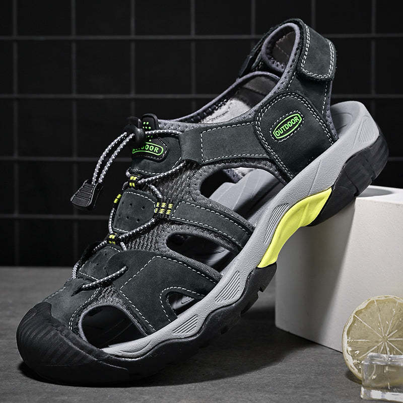 Sinarey  Men's Sandals Arch Support Casual Genuine Leather Summer Outdoor Beach Fisherman Sandals