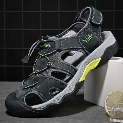Sinarey  Men's Sandals Arch Support Casual Genuine Leather Summer Outdoor Beach Fisherman Sandals
