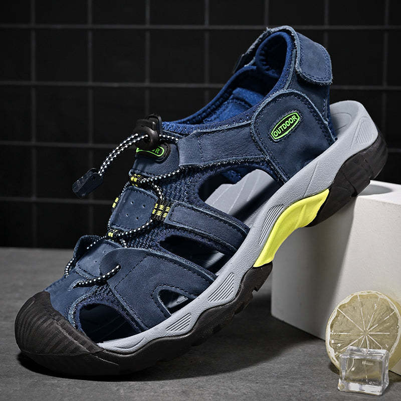 Sinarey  Men's Sandals Arch Support Casual Genuine Leather Summer Outdoor Beach Fisherman Sandals