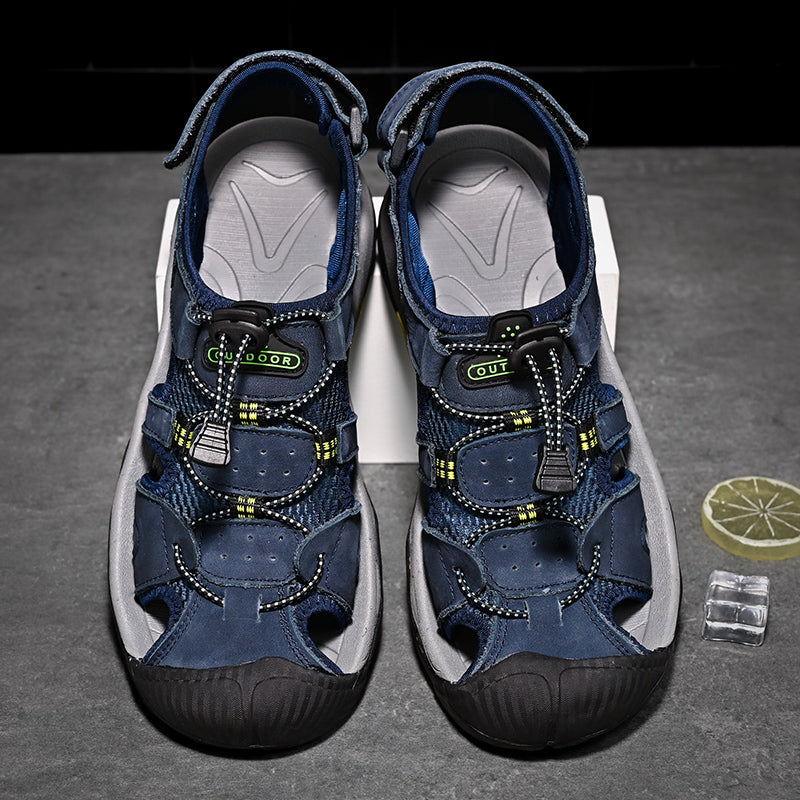 Sinarey  Men's Sandals Arch Support Casual Genuine Leather Summer Outdoor Beach Fisherman Sandals