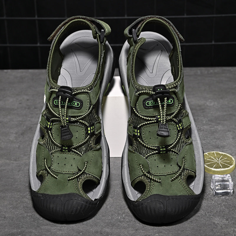 Sinarey  Men's Sandals Arch Support Casual Genuine Leather Summer Outdoor Beach Fisherman Sandals