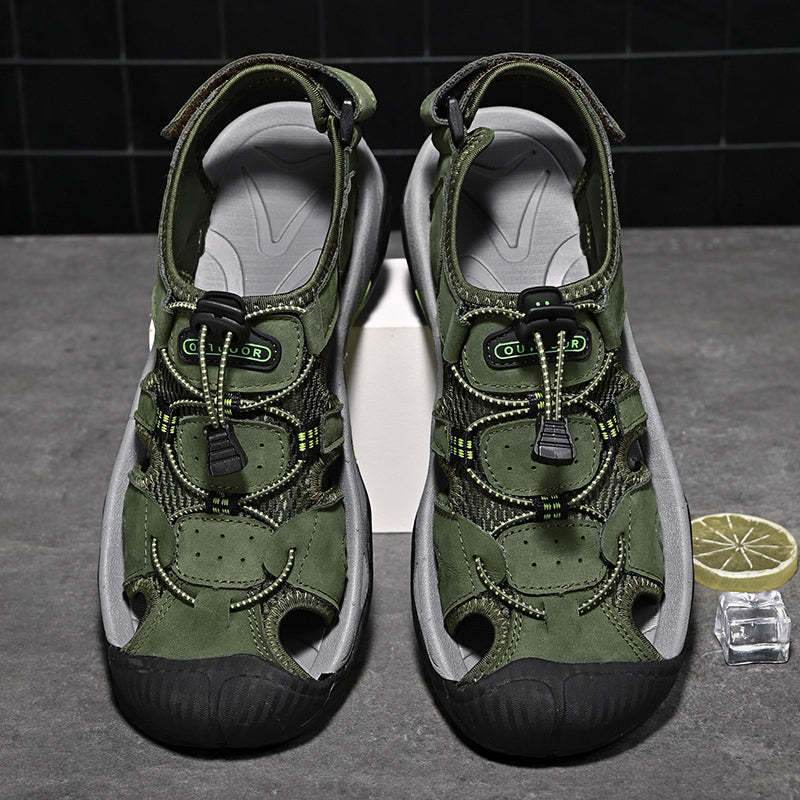 Sinarey  Men's Sandals Arch Support Casual Genuine Leather Summer Outdoor Beach Fisherman Sandals