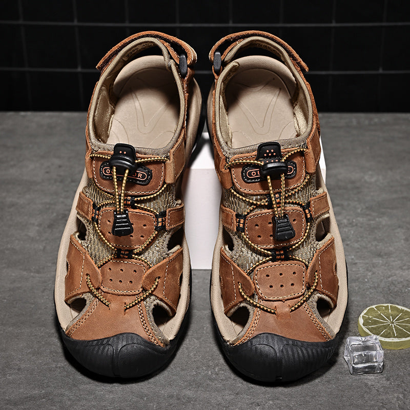 Sinarey  Men's Sandals Arch Support Casual Genuine Leather Summer Outdoor Beach Fisherman Sandals