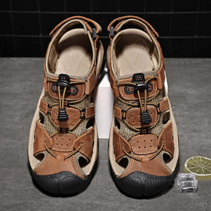 Sinarey  Men's Sandals Arch Support Casual Genuine Leather Summer Outdoor Beach Fisherman Sandals
