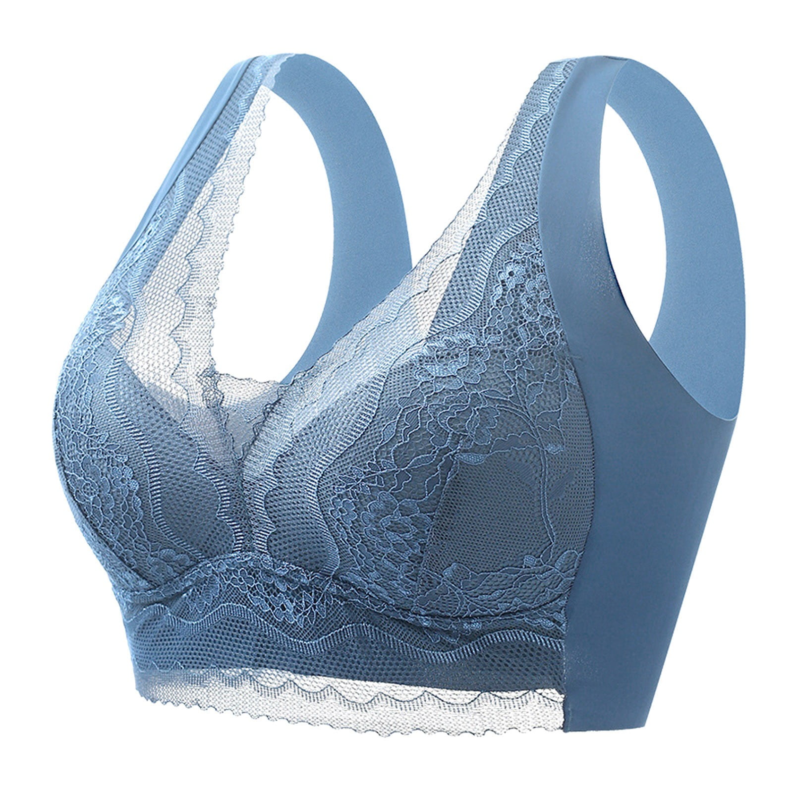 Eashery Bras for Women No Steel Ring Lace Womens Underwear Blue L