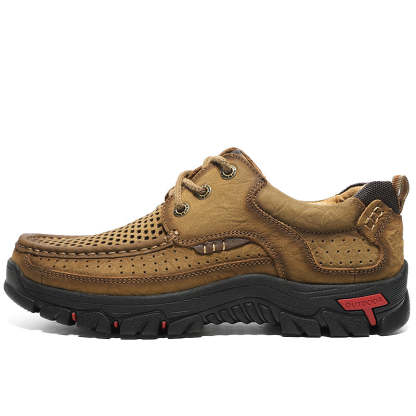 Sinarey®-With Laces For Summer-Men's Breathable Mesh Hiking leather Shoes With Supportive Soles