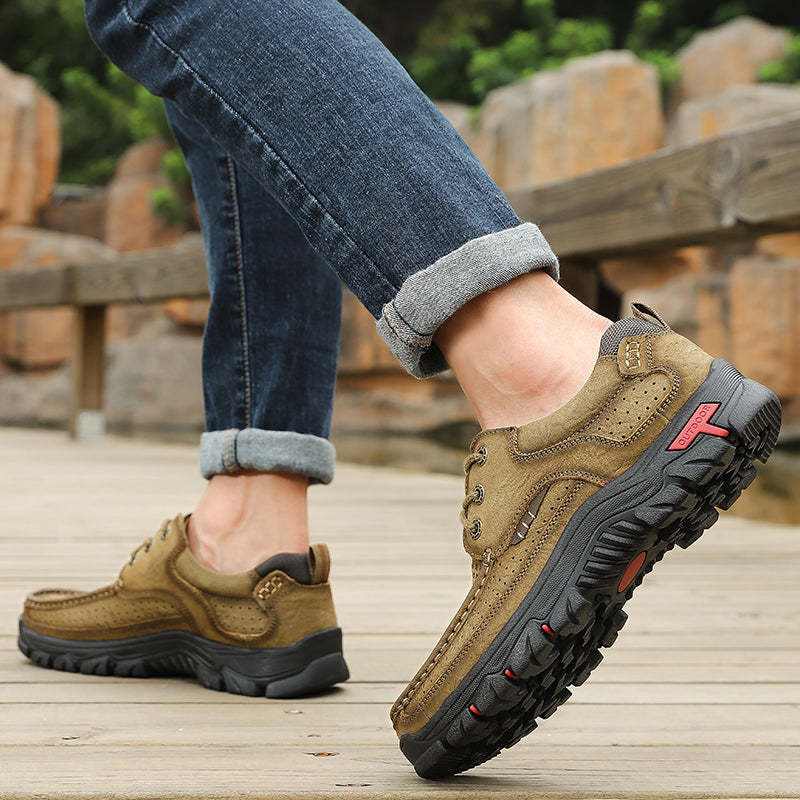 Sinarey®-With Laces For Summer-Men's Breathable Mesh Hiking leather Shoes With Supportive Soles