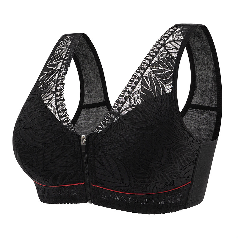 Plus Size Nature Cotton Wireless Zipper Front Button Bra