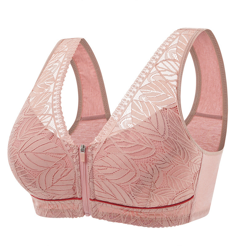 Plus Size Nature Cotton Wireless Zipper Front Button Bra