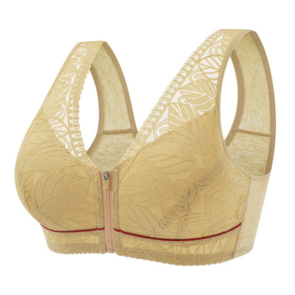 Plus Size Nature Cotton Wireless Zipper Front Button Bra