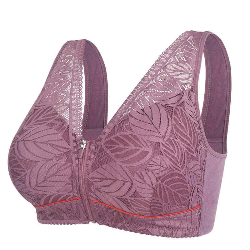 Plus Size Nature Cotton Wireless Zipper Front Button Bra