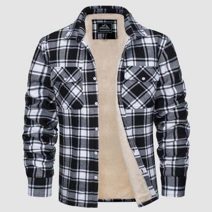 Men's Sherpa Shirt Fleece Lined Flannel Shirt Jacket with 3 Pockets Casual Plaid Button Down Winter Coat