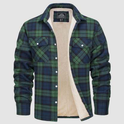 Men's Sherpa Shirt Fleece Lined Flannel Shirt Jacket with 3 Pockets Casual Plaid Button Down Winter Coat