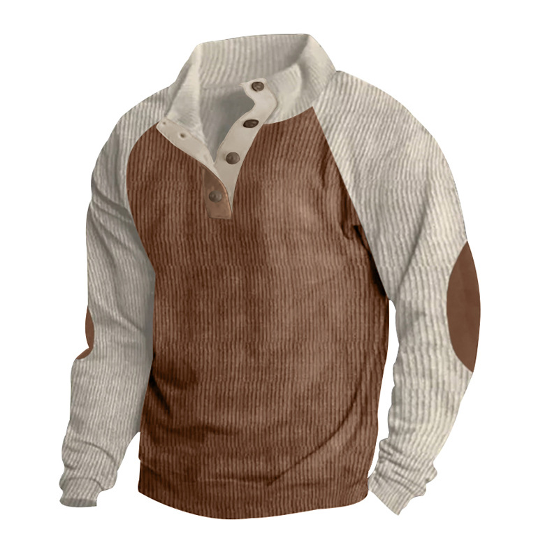 Men's Casual Loose Corduroy Colorblock Sports Sweatshirt