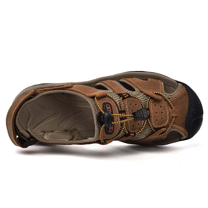 Sinarey  Men's Sandals Arch Support Casual Genuine Leather Summer Outdoor Beach Fisherman Sandals