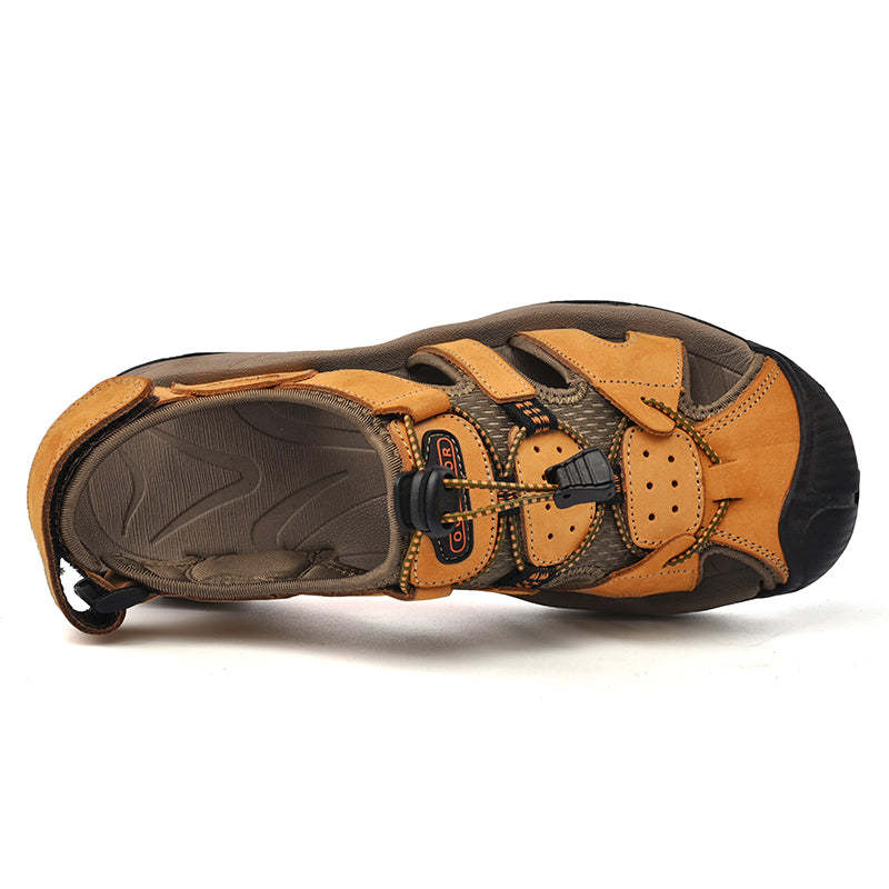 Sinarey  Men's Sandals Arch Support Casual Genuine Leather Summer Outdoor Beach Fisherman Sandals