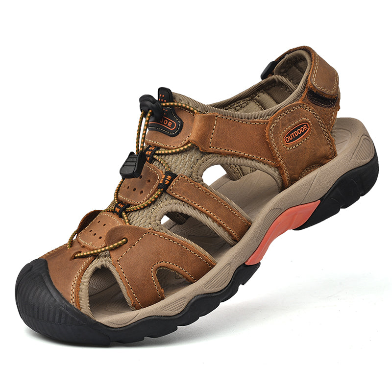 Sinarey  Men's Sandals Arch Support Casual Genuine Leather Summer Outdoor Beach Fisherman Sandals