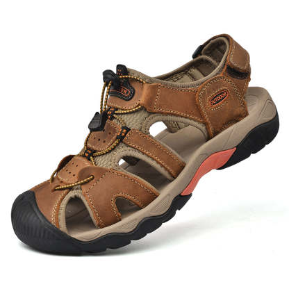 Sinarey  Men's Sandals Arch Support Casual Genuine Leather Summer Outdoor Beach Fisherman Sandals