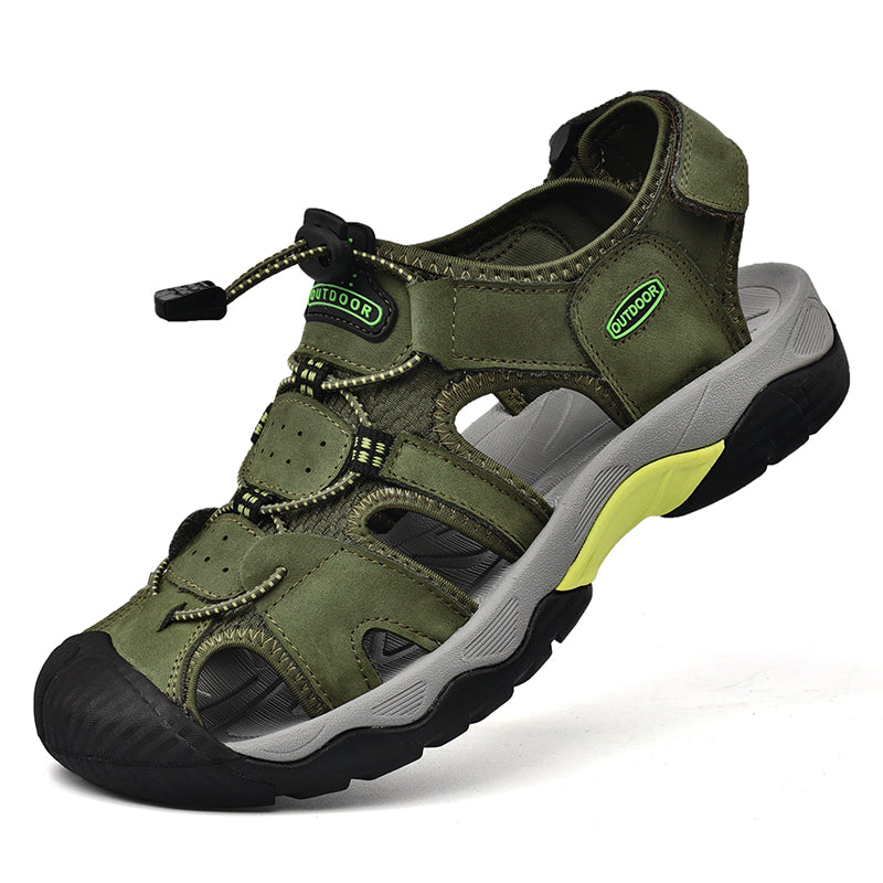 Sinarey  Men's Sandals Arch Support Casual Genuine Leather Summer Outdoor Beach Fisherman Sandals