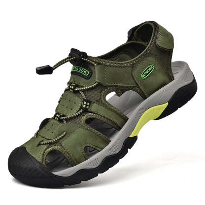 Sinarey  Men's Sandals Arch Support Casual Genuine Leather Summer Outdoor Beach Fisherman Sandals