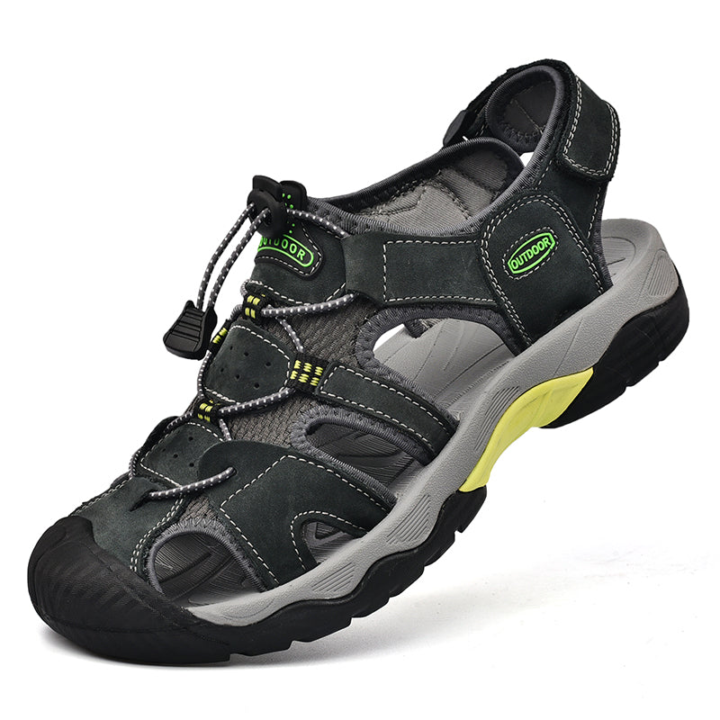 Sinarey  Men's Sandals Arch Support Casual Genuine Leather Summer Outdoor Beach Fisherman Sandals