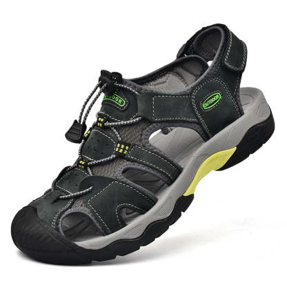 Sinarey  Men's Sandals Arch Support Casual Genuine Leather Summer Outdoor Beach Fisherman Sandals