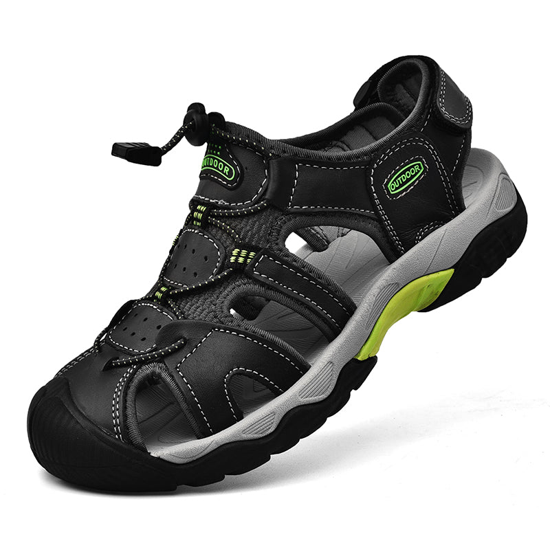 Sinarey  Men's Sandals Arch Support Casual Genuine Leather Summer Outdoor Beach Fisherman Sandals