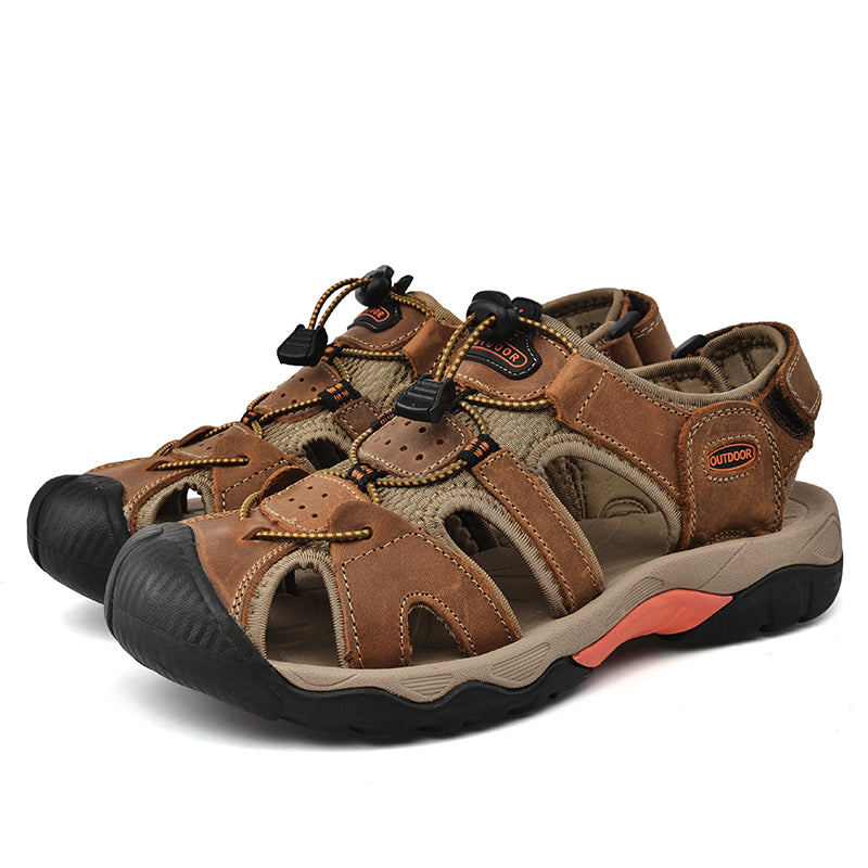 Sinarey  Men's Sandals Arch Support Casual Genuine Leather Summer Outdoor Beach Fisherman Sandals