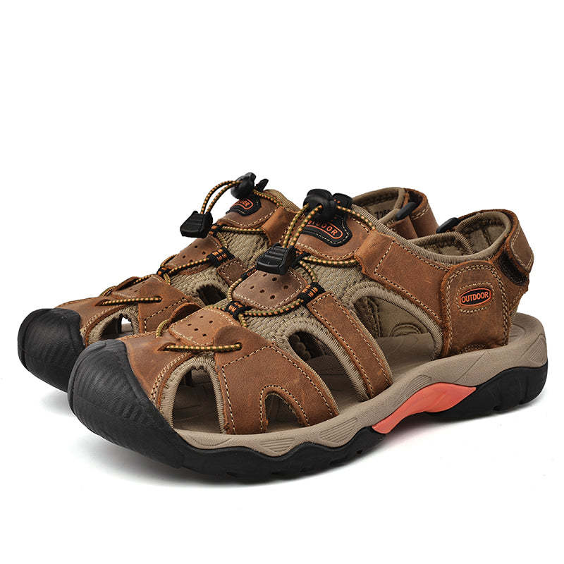 Sinarey  Men's Sandals Arch Support Casual Genuine Leather Summer Outdoor Beach Fisherman Sandals