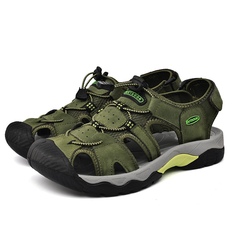 Sinarey  Men's Sandals Arch Support Casual Genuine Leather Summer Outdoor Beach Fisherman Sandals