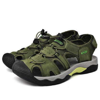 Sinarey  Men's Sandals Arch Support Casual Genuine Leather Summer Outdoor Beach Fisherman Sandals