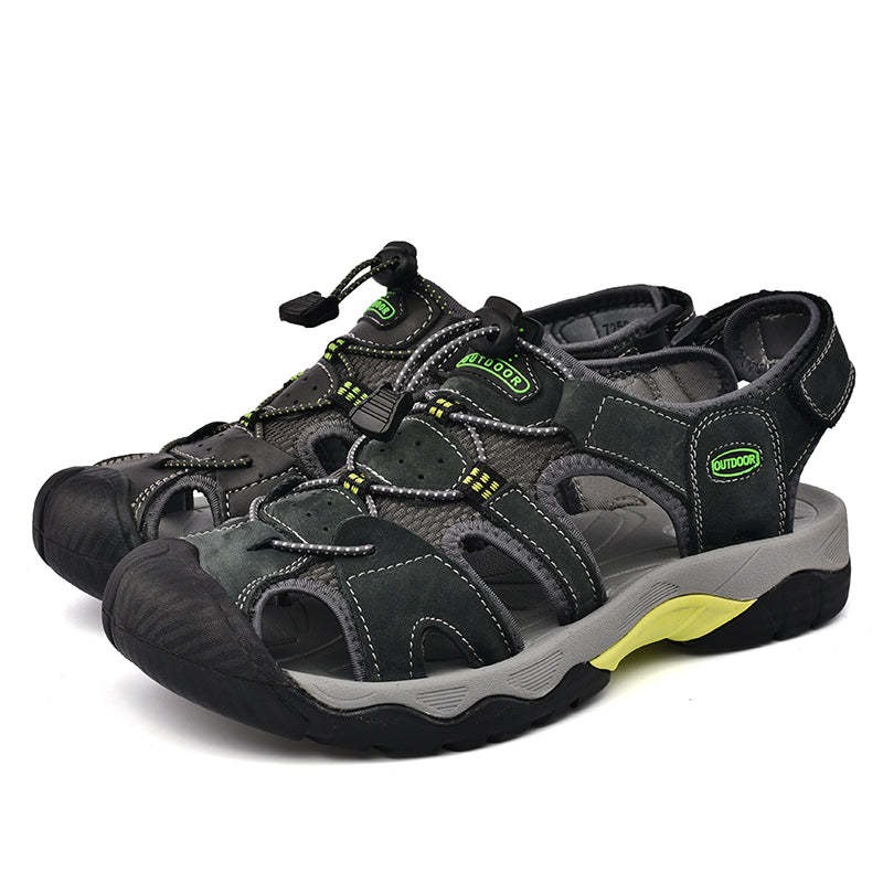Sinarey  Men's Sandals Arch Support Casual Genuine Leather Summer Outdoor Beach Fisherman Sandals