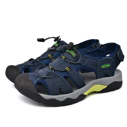 Sinarey  Men's Sandals Arch Support Casual Genuine Leather Summer Outdoor Beach Fisherman Sandals