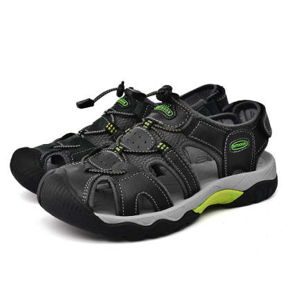 Sinarey  Men's Sandals Arch Support Casual Genuine Leather Summer Outdoor Beach Fisherman Sandals