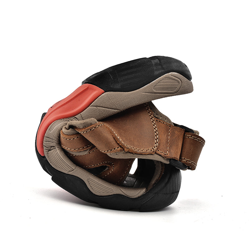 Sinarey  Men's Sandals Arch Support Casual Genuine Leather Summer Outdoor Beach Fisherman Sandals