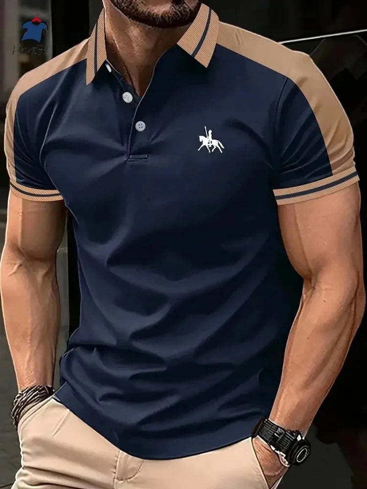 2025 Summer New Men's Casual Short-Sleeved Polo Shirt Patchwork Fashion Striped Printed T-shirt Men's Sportswear Men's Wear