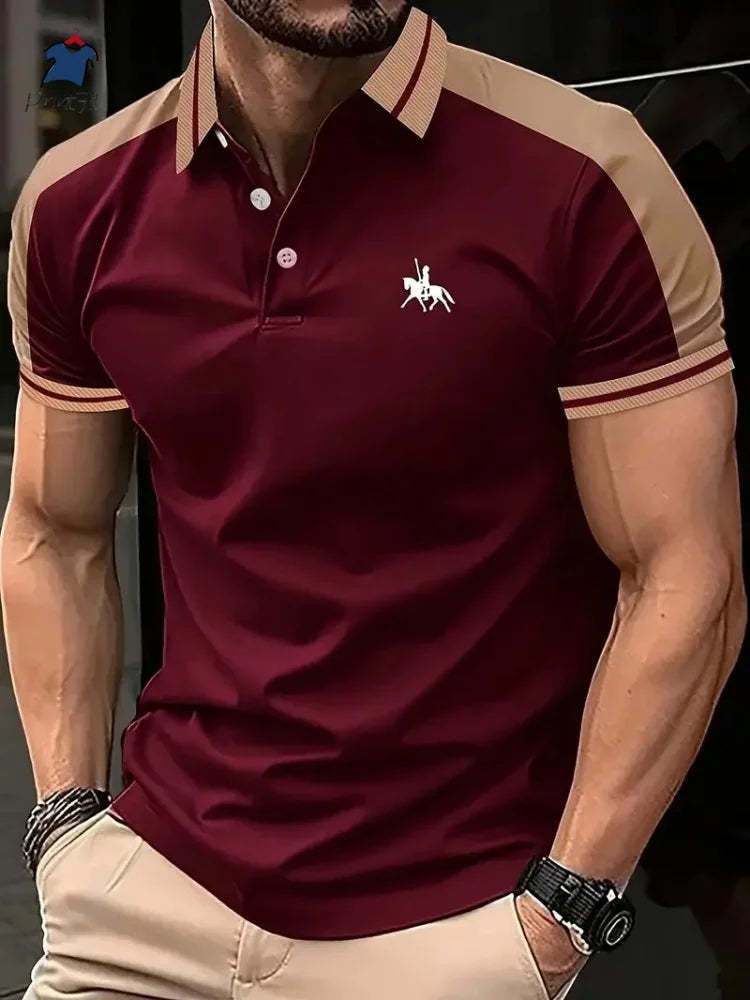 2025 Summer New Men's Casual Short-Sleeved Polo Shirt Patchwork Fashion Striped Printed T-shirt Men's Sportswear Men's Wear