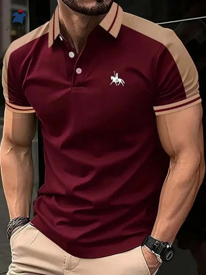 2025 Summer New Men's Casual Short-Sleeved Polo Shirt Patchwork Fashion Striped Printed T-shirt Men's Sportswear Men's Wear