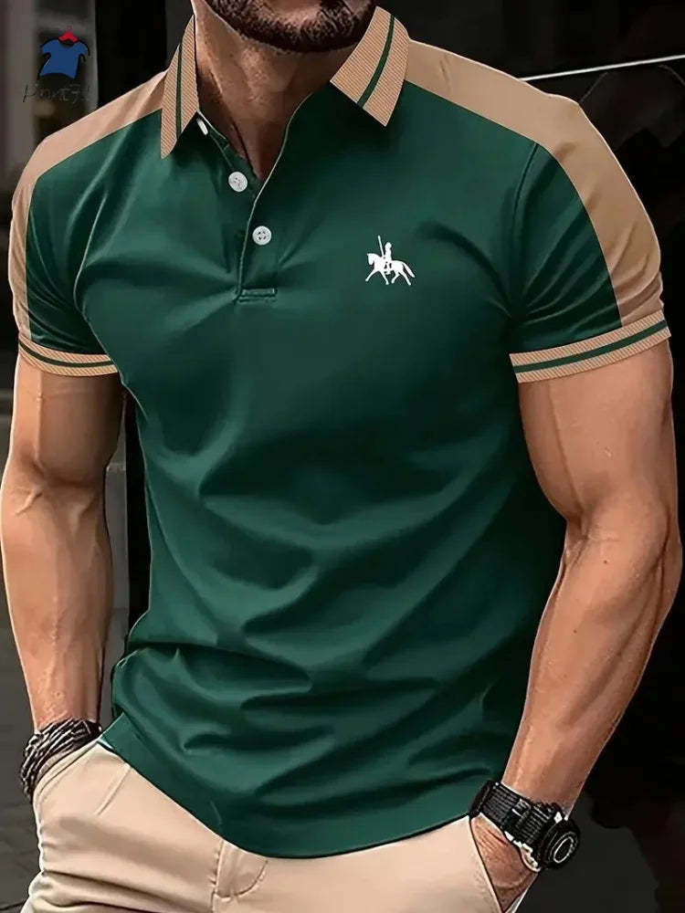 2025 Summer New Men's Casual Short-Sleeved Polo Shirt Patchwork Fashion Striped Printed T-shirt Men's Sportswear Men's Wear