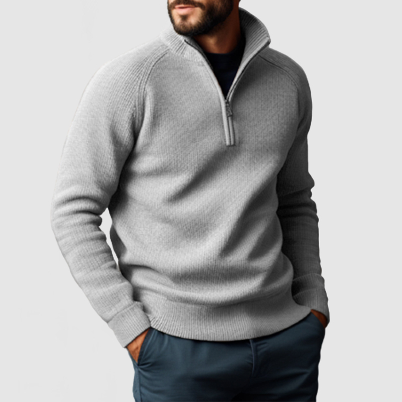 Men's Stand Collar Zipper Cashmere Basic Sweater