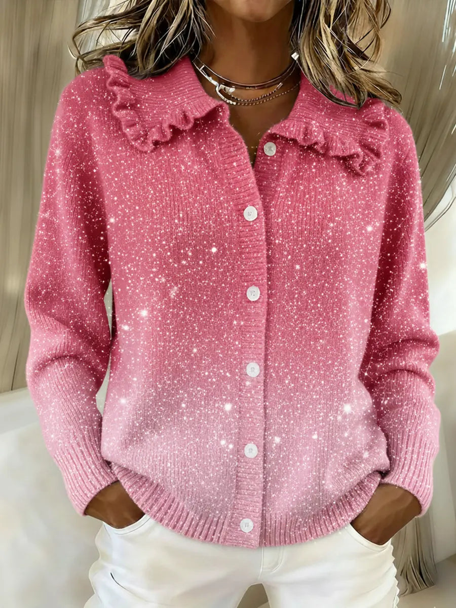 Women's Cozy And Shimmering Gradient Peter Pan Collar Cardigan Sweater
