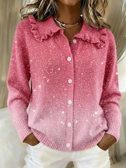 Women's Cozy And Shimmering Gradient Peter Pan Collar Cardigan Sweater