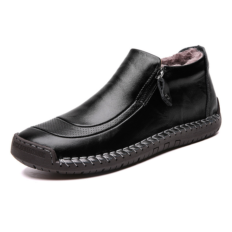 Men Leather Hand Stitching Side Zipper Comfy Soft Ankle Boots