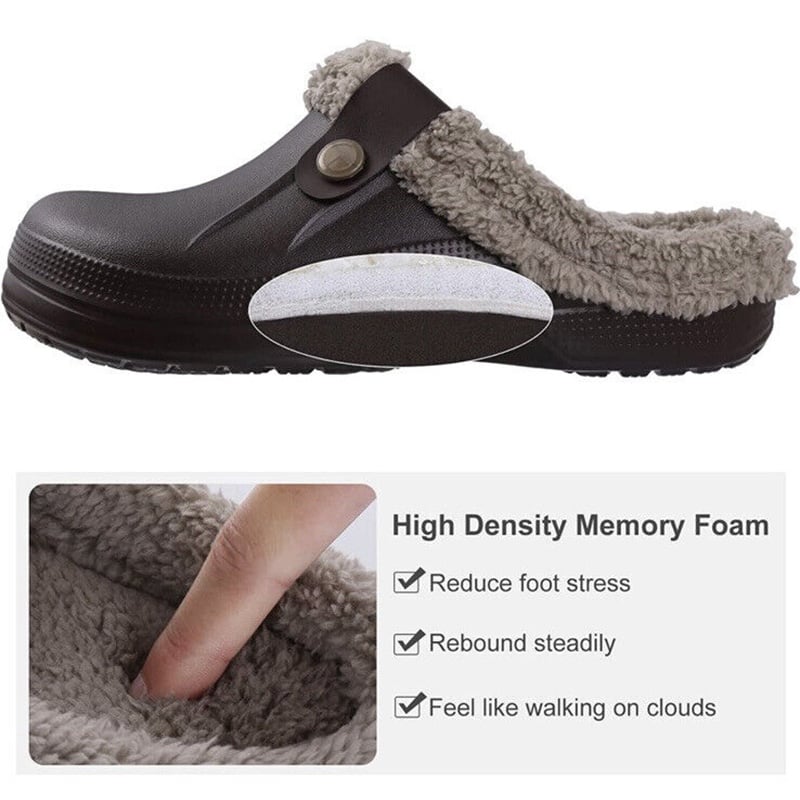Men's Comfort Winter Warm Fleece Lined Mules Slippers Waterproof Indoor Outdoor Non-slip House Shoes