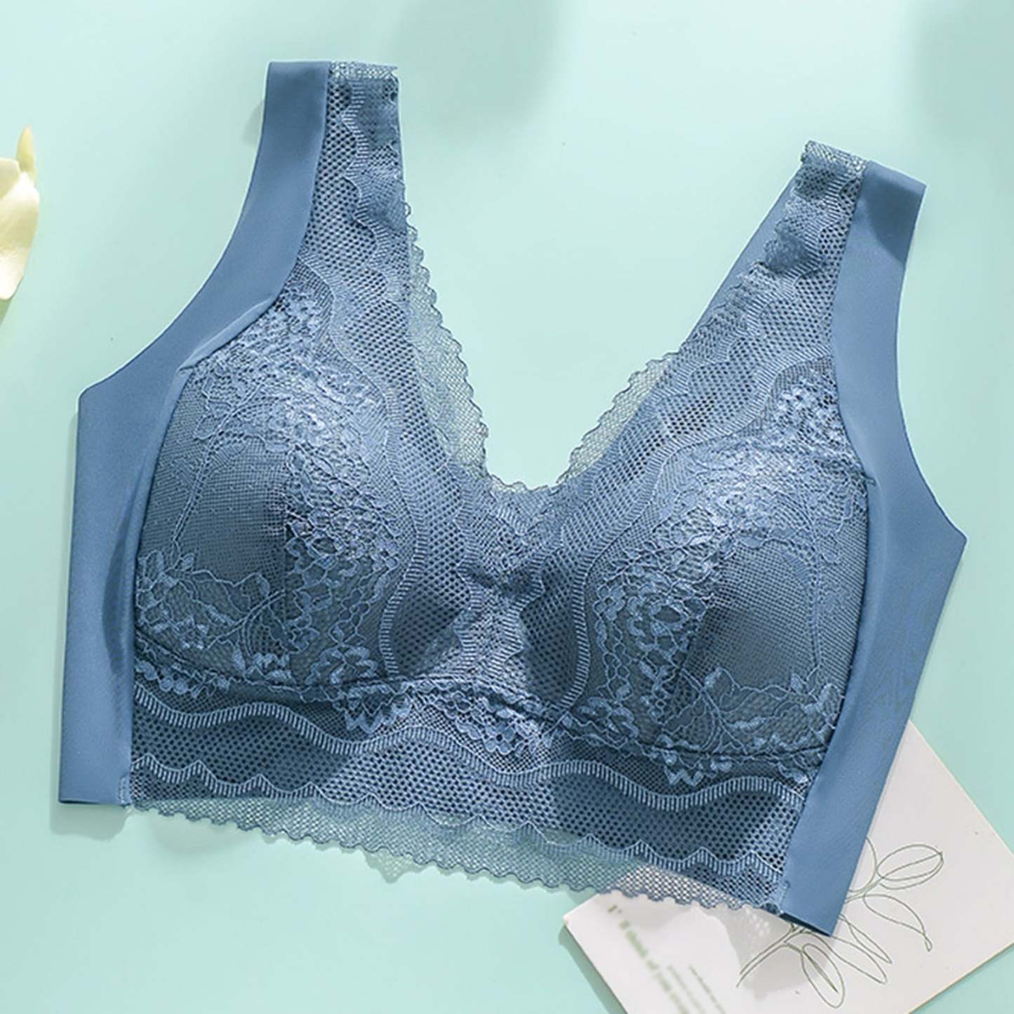 Eashery Bras for Women No Steel Ring Lace Womens Underwear Blue L